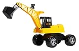 lena bagger truxx Das Giga Trucks Baufahrzeug mit eine Länge von ca. 80 cm bei voll ausgefahrener Schaufel hat eine Karosserie und Ladearm in gelb und das Führerhaus, die Räder und die Ladeschaufel sind in schwarz
