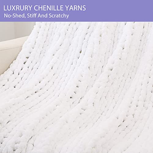 Chunky Knit Blanket Throw 40X40, Soft Chenille Knitted Throw Blanket, Small Throw Blanket Chunky Yarn, Thick Cable Knit Throw, Cute Rope Knot Throw Blankets For Couch Bed Sofa (White) #TOP4