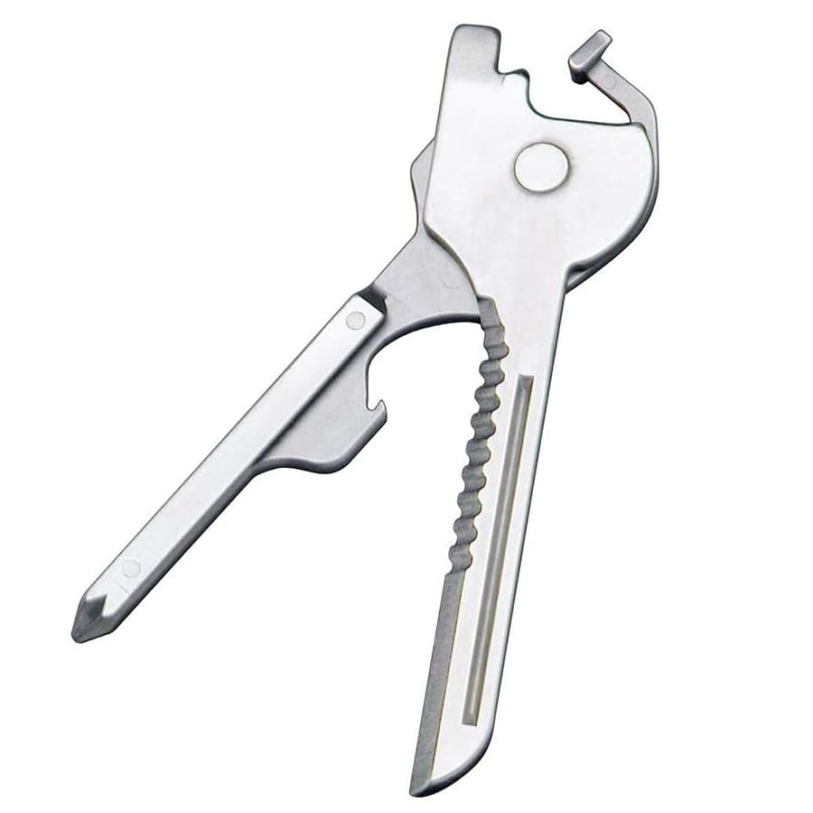 TECHZOCO Multiherramienta 6 en 1, Llavero mini multifuncional, multi herramienta Supervivencia, multi herramienta camping, Apto para destornillador estrella y plano, abrebotellas, cortador de cuerda