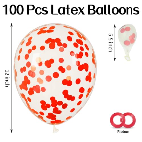 Image of 100pcs Red Confetti Balloons 12 Inch Clear Latex Balloon with Red Confetti Inside for Balloon Garland or Arch Birthday Anniversary Engagement Valentine's Day Mother's Day Party Decorations