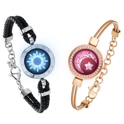 TOTWOO Pulsera táctil para pareja, vibración, iluminada, regalos de larga distancia para joyería inteligente LDR, control de aplicación Bluetooth, cuero y cadena de serpiente TOTWOO Pulsera táctil para pareja, vibración, iluminada, regalos de larga distancia para joyería inteligente LDR, control de aplicación Bluetooth, cuero y cadena de serpiente