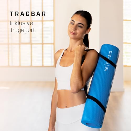 KG PHYSIO Yogamatte Rutschfest & Gepolstert - Yoga Matte mit Tragegurt, Fitnessmatte, Sportmatte Dicke 8mm, Gymnastikmatte, Gym Matte, Pilates Matte, Fitness Matte, 183x60cm