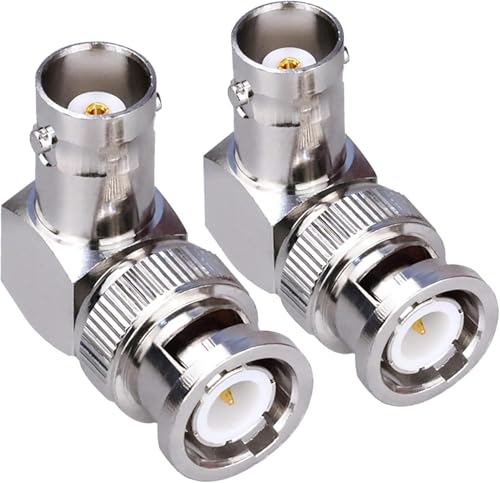 Image of MX BNC Male to BNC Female Right-Angle Adapter, 90-Degree Coax Connector - Pack of 4 - RF Coax Extension for CCTV, Video, Test Equipment & Antenna Systems