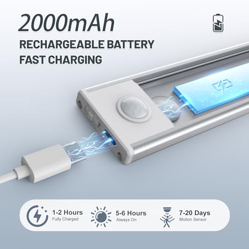 Image of 10 inch Under Cabinet Lighting, 6 Pack Motion Sensor Light Indoor Rechargeable Magnetic Closet Lights Battery Operated, Under Counter Lights for Kitchen, Wardrobe, Hallway, Stairs Warm Light