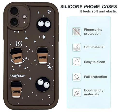 Image of GoldKart Back Case Cover Compatible for iPhone 16 Plus | Cute Fun Cartoon 3D Ball Coffee Silicone Case | Full Body Protection Back Cover for iPhone 16 Plus - Brown