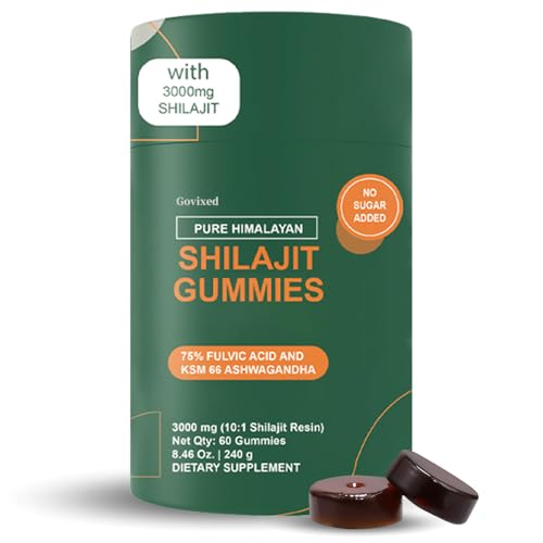 Shilajit Gummies Pure Shilajit Himalaya für Energieschub und Immununterstützung, mit Ashwagandha, Gokshura, Fulvosäure und über 85 Spurenmineralien, ohne Zuckerzusatz, gentechnikfrei, 60 Stück