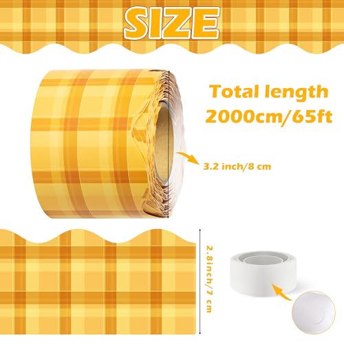 Image of BeYumi Yellow Plaid Border Trim - 65ft Back to School Yellow Scalloped Rolled Border Trim Fall Thanksgiving Plaid Bulletin Board Set Harvest Party Decor Classroom Office Chalkboard Door Decoration