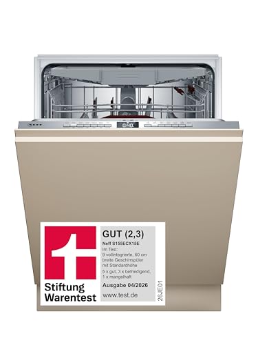 NEFF S155ECX15E, Stiftung Warentest GUT (2,3)*, N 50, Smarter Geschirrspüler Vollintegriert 60 cm, Made in Germany, Besteckschublade, Open Dry, starke Reinigung mit Chef 70°C, Flex 2 Korbsystem