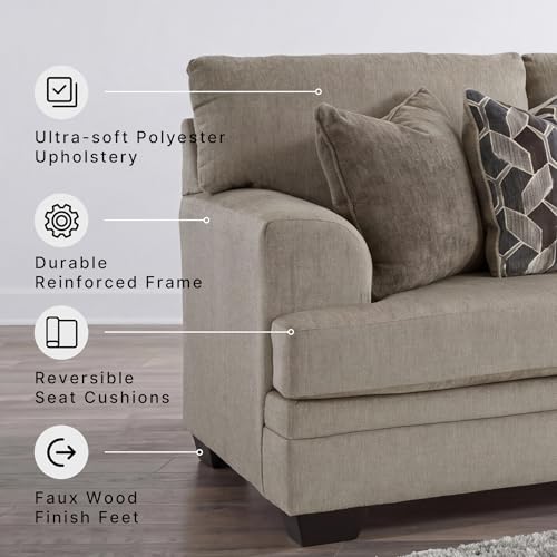 Image of Signature Design by Ashley Stonemeade Sofa Couch, No Assembly Required Standard 3 Seater, Taupe Chenille with Reversible Cushions, Casual Living Room Seating, 92 Inch