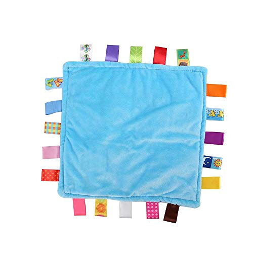 Image of G-Tree Baby Boy Tag Security Blanket - Plush Cotton, Classic Security Comforter, Soft Velvet & Satin Tags, 10.43 x 10.43 inches, Multicolor