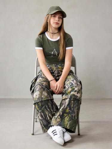 Image of Azmxynol Tween Girls Clothes 2 Piece Outfit T-Shirt Top + Cargo Pants, Teen Girl Trendy Clothing Set, Sizes 7-15 Years