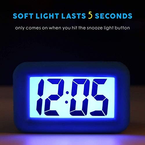 Plumeet Digital Alarm Clock with Snooze and Nightlight Function, Large LCD Display Travel Alarm Clock Easy to Use, Ascending Sound Alarm and Handheld Sized, Batteries Powered (Blue)
