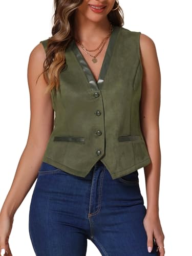 Gilet en faux daim col en V pour un look working girl rétro