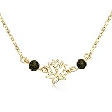 Natural Black Lava Rock Stone Lotus Flower Pendant Necklace for Women Aromatherapy Essential Oil Dif