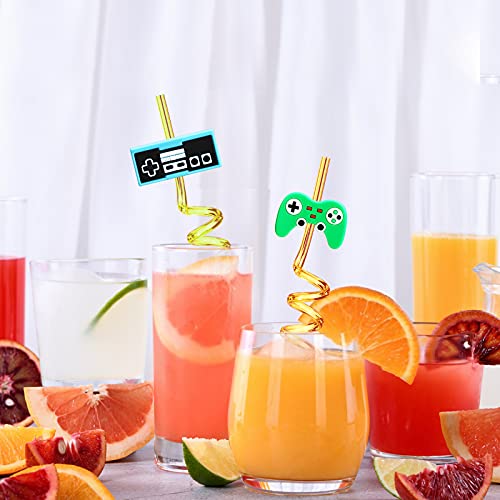 24 Video Game Party Favors Game Controller Drinking Straws Goodie Gifts for Kids Gamer Birthday Party Supplies, Game On Party Supplies with 2 PCS Cleaning Brushes - Image 3