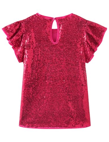 Image of Noomelfish Girls Short Sleeve Sequin Shirts Party Glitter Sparkly Tops Blouse (5-12 Years)
