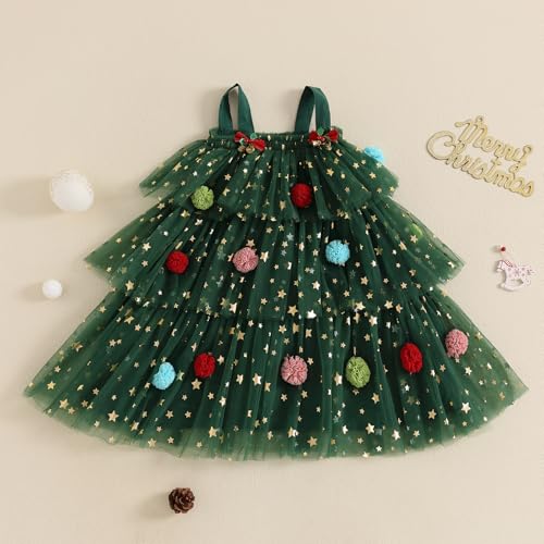 Toddler Baby Girl Tutu Tulle Christmas Dress Star Print Square Neck Sleeveless Layered Tulle Dress Xmas Photoshoot4