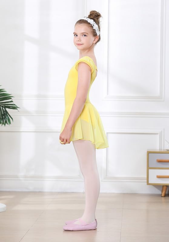 Image of DIPUG Ballet Leotards for Girls Ballet Leotard with Skirt Toddler Dance Leotards Flutter Sleeve and Criss-Cross Back