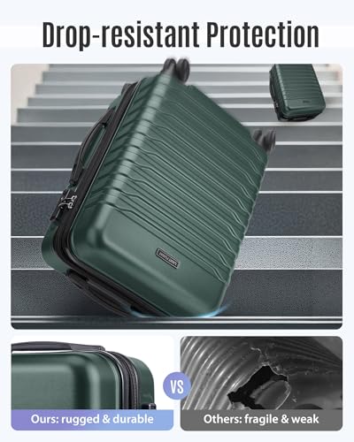 Image of LIGHT FLIGHT Expandable Carry On Luggage 22x14x9 Airline Approved with Double Spinner Wheels, 20 Inch Lightweight Hard Shell Rolling Suitcases with TSA Lock, Pine Green