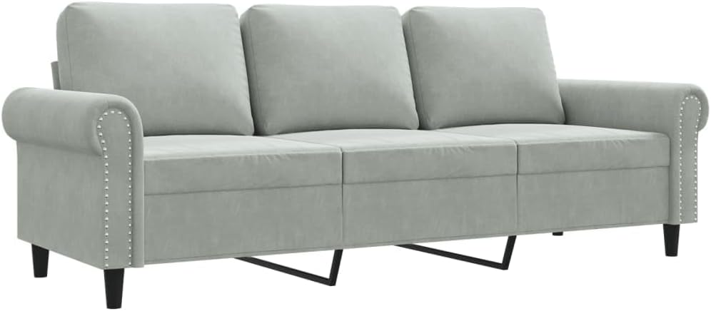 3-Seater Sofa Light Grey Velvet (100% Polyester) Living Room Furniture