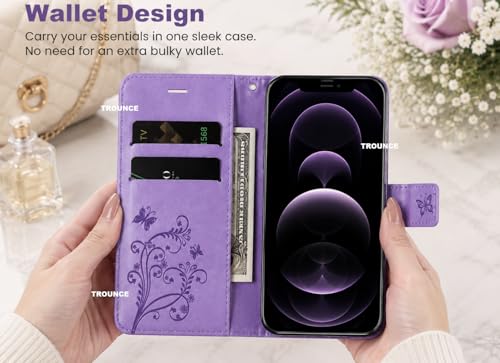 Image of TROUNCE Butterfly Embossing Shock Proof Flip Cover with Card Cash Holder Wallet Case & Magnetic Lock|Mobile Cover|Back Cover for Google Pixel 8- Purple