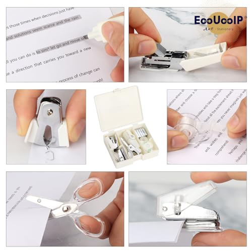 EooUooIP Practical and Beautiful Office Supplies White Handbook Tool Box,Stapler Tape Staples Hole Puncher Paper Scissor for Efficient Work and Stylish Gifting. - Thumbnail 3