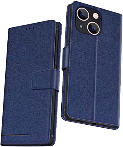 Étui iPhone 14 portefeuille avec fonction stent housse bleu