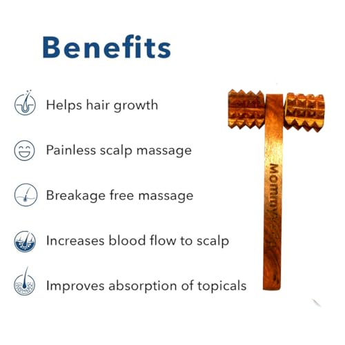 Image of Wooden Roller Massager for Scalp, accupressure massager roller, for improving blood circulation, wooden head massager for hair growth with a bag