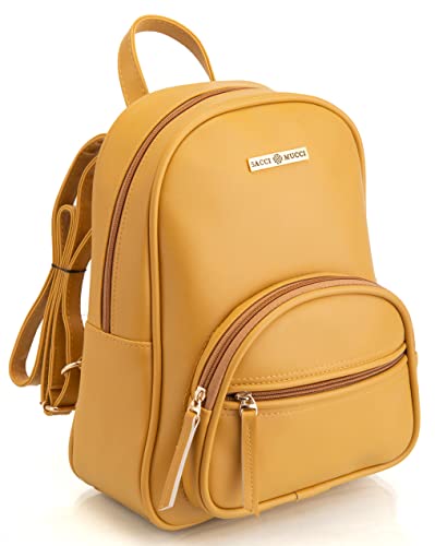 SACCI MUCCI Women's Pu Leather Stylish And Trending Backpack For College Office Travel Standard Backpack (Yellow), Small Size