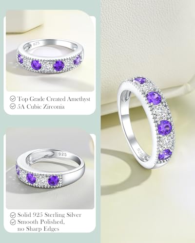 925 Sterling Silver 4.8mm Wide Band Ring for Women Men Created Emerald/Ruby/Sapphire/Aquamarine‌/Amethyst‌ & Cubic Zircon Wedding Eternity Bands (with Gift Box)3