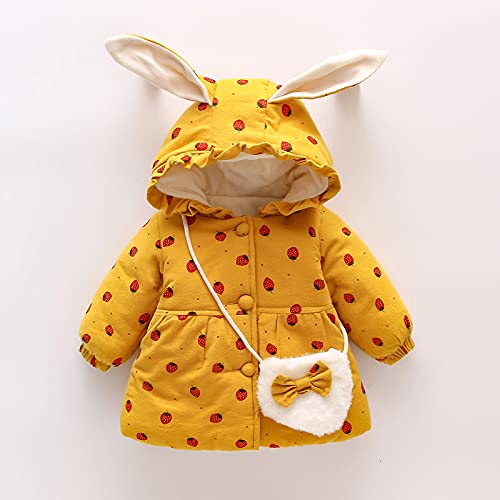 Baby Girls Winter Jacket t+Bow Bag Set Toddler Girls Strawberry Print Bunny Ear Hooded Jacket Thick Warm Coats2