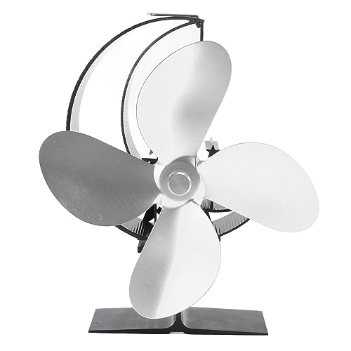 YULEESIYIP Ventilador de estufa de madera 4 cuchillas chimenea ventilador eficiente circulación de calor patrón estrella de luna ventilador térmico acampando al aire libre (Plata)