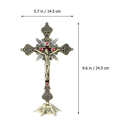 CLISPEED Jesus Cruz Estatueta Ornamento Artístico Cristo Cruz Tom Em Pé Estátua Crucifixo Decoração