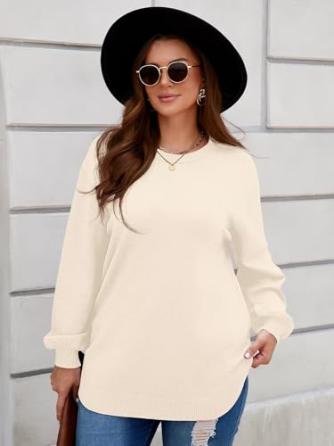 Image of BELAROI Plus Size Sweaters for Women Long Sleeve Shirts Loose Casual Oversized Tunic Sweater Fall Outfits Curved Hem M-5X