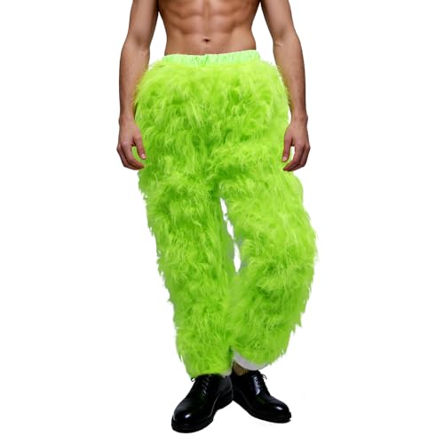 dgdgcool Halloween Christmas Green Furry Adult Pants Funny Cosplay Costume Santa Costume Green Pants For Adult