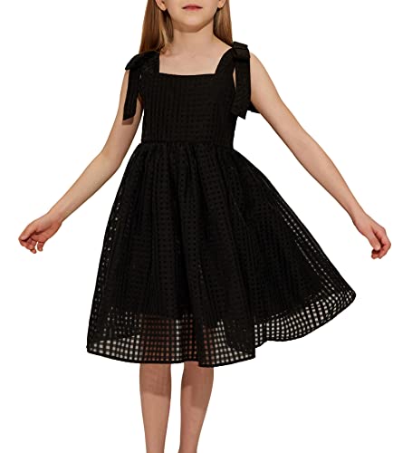 Danna Belle Girl Sleeveless Strap Spaghetti Dresses A-Line Knee Length Swing Party Dress 6-7 Black