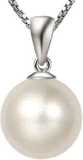 Women's Necklace 925 Sterling Silver Handmade Freshwater White Pearl Pendant Necklace Single Pearl Necklace 10mm Sydney Pearl Pendant Necklace Clavicle Chain, Silver Sterling Silver
