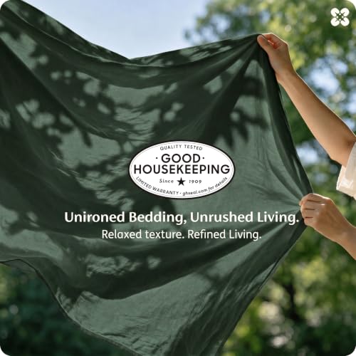 Image of Bedsure 100% Washed Cotton Duvet Cover King Size - Forest Green Minimalist Bedding Set Linen Like - PureWoven Plain Simple & Soft Comforter Cover for All Seasons (Forest Green, King, 104 inchx90 inch)