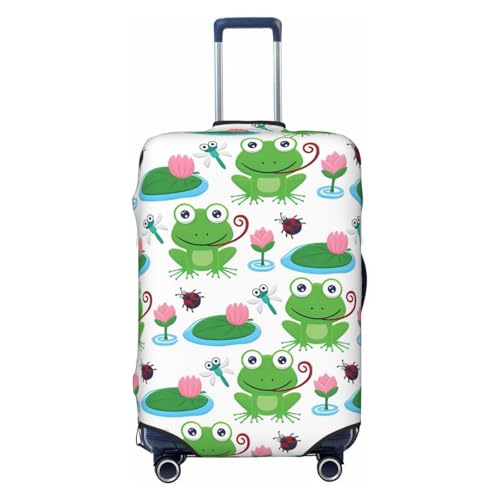Travel Luggage Cover Suitcase Elastic Washable Cartoon Funny Frogs Dragonfly Suitcase Protector Bag,Anti-Scratch Double-Sided Baggage Covers For Kid Adult,, Black, X-Large