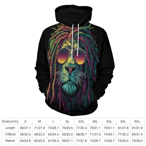 Pull à manches longues lion 3D design cool style reggae unisexe - 3