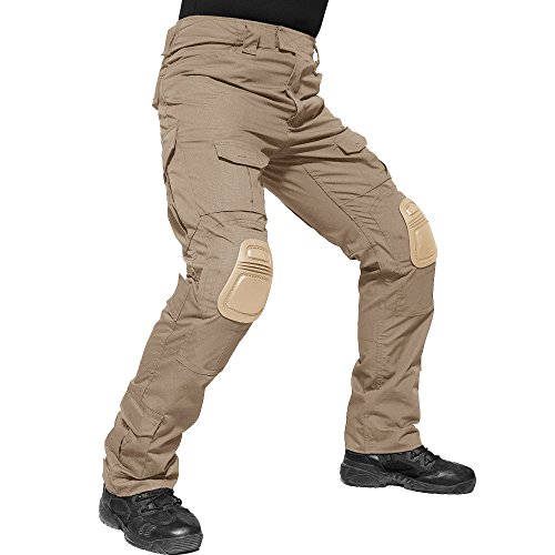 TACVASEN タクティカルパンツ BDU 戦闘服 ワークパンツ アメリカ 長ズボン 大きいサイズ 迷彩柄 カーゴパンツ 膝パッド付キ カーキ M