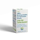 1-D USA Made Marine Biodegradable & Home Compostable - The World's Most Eco-Friendly Straws - NEW Plastic Alternative PHA Canola Oil Straws - Individually Paper Wrapped Straws (250 Pack)
