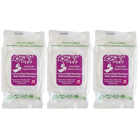 3 Pack Organic Lavender Daily Cleansing & Makeup Remover Wipes with Organic Aloe Vera Extract, Alcohol Cover
