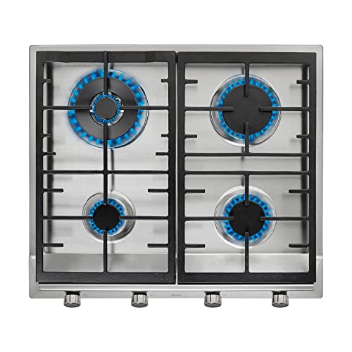 TEKA Cocina de Gas 58 cm, 4 Fuegos, Doble Anillo, Mandos Frontales Metalizados, Quemadores Alta Eficiencia, Autoencendido, Seguridad Termopar, Modelo EX 60.1 4G AI AL DR CI