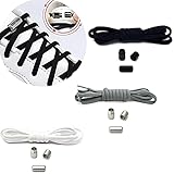  Kekechaoran Cordones Elásticos con Cierre Sin Redondo Cordones Elásticos Sin Atar Elásticos Cordones de Zapatos Ajustables Sin Atar para Niños Deportes Personas Mayores Triatlón (Negro+Blanco+Gris)