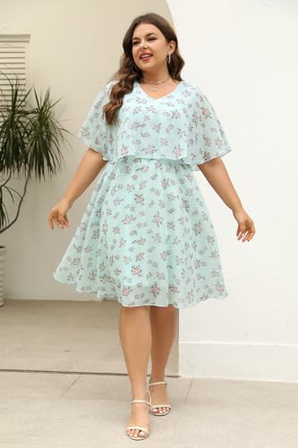 Image of Keluummi Plus Size Wedding Guest Dress for Curvy Women, Boho Floral Empire Waist Midi with Sleeve