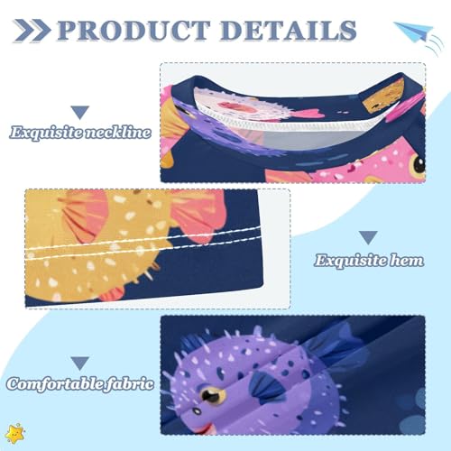 Boys Short Sleeve T-Shirts Blowfishes Fish Blue Rashguard Kids Swim Shirts Sun UPF 50+3