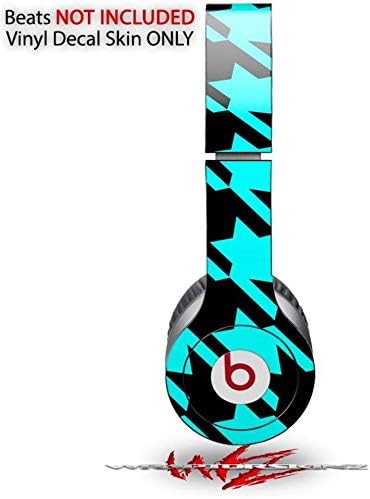 Skin Decal Wrap Works with Original Beats Solo HD Headphones Houndstooth Neon Teal on Black Skin Only (Headphones NOT Included)