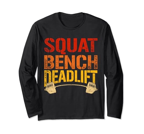 Vintage Squat Bench Deadlift Power Lifting Citazione Fitness Palestra Maglia a Manica