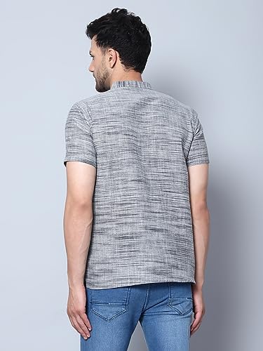 Image of LATEST CHIKAN Men's Cotton Regular Casual Strped Short Kurta Half Sleeves - (SK-LJ.DS.AS)